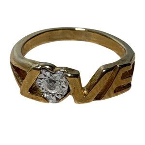 Love Ring Gold Plated With Heart Shaped Crystal Accent Size 6